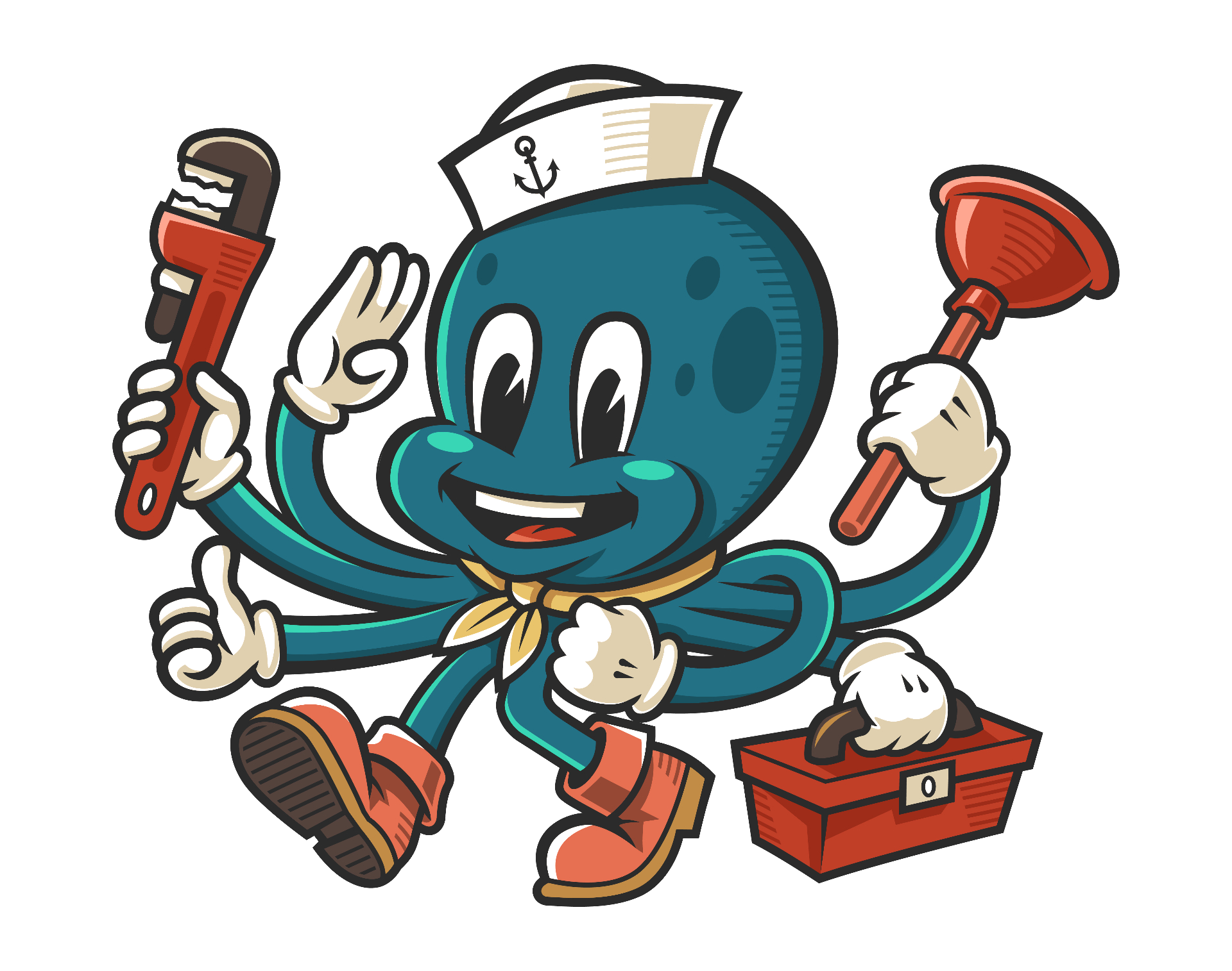 OctoFlow mascot, a friendly cartoon octopus plumber